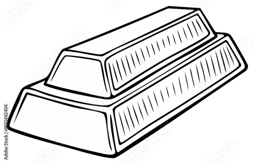 Line Art Drawing of Stacked Gold Bars or Ingots Showing Shiny Reflected Surface