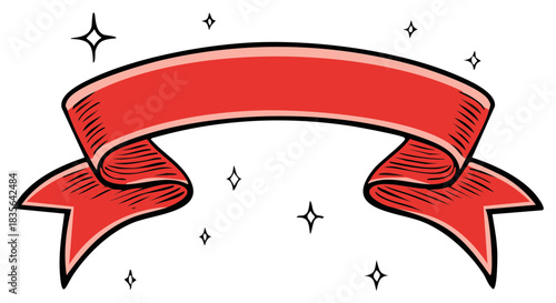 Festive scarlet banner graphic illustration with sparkle accents - perfect for holiday designs or celebratory announcements