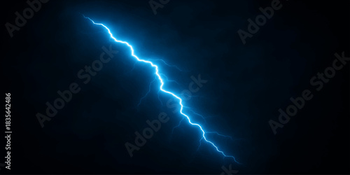 A bright flash of electric power streaks across the dark night sky during a powerful thunderstorm