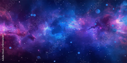 Abstract blue light background loop of a dark space nebula with bright stars and a deep cosmos galaxy