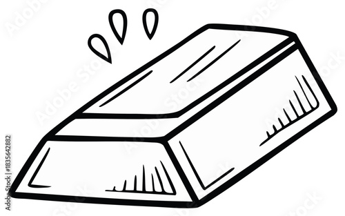 Hand-drawn gold bar illustration with shimmering drops, representing wealth and finance concept