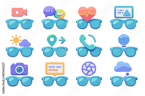 Vector calling glasses recording focus photo smart weather assistant icon adjustment