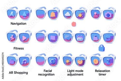 Adjustment ar smart login relaxation control reminder glasses sync icons icon vector