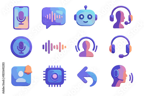 Speech feedback vector call processing d smartphone chatbot headphone mic mobile icon