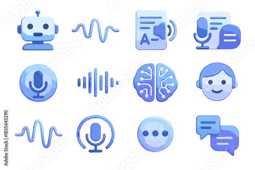 Detector converter bubble vector sound recognition ai wave interaction avatar brain icon