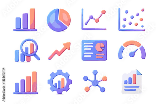 Bar kpi icon line over chart dashboard vector d icons data gear