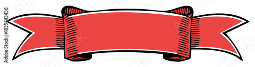 Red vintage banner with rolled edges and textured hatching accents