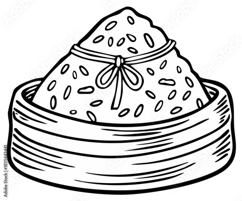 Traditional Chinese rice dumpling in a bamboo steamer illustration