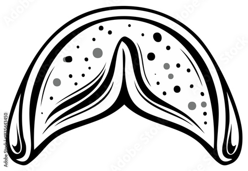 Stylized black and white vector illustration of a fortune cookie icon