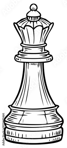 Elegant Chess Queen Piece Illustration Outline for Strategy and Game Concepts