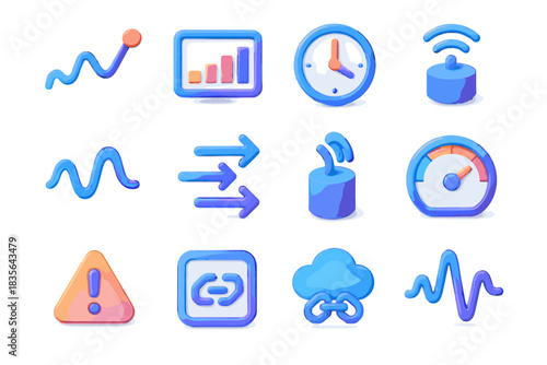 Icon clock processing gauge chart performance streaming alert analytics d vector data