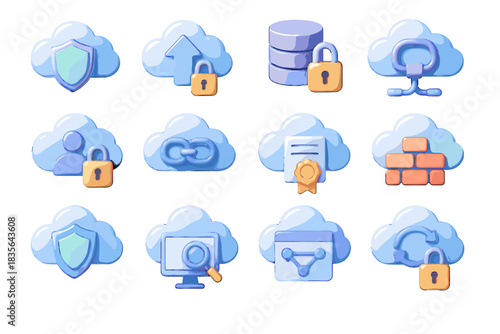 Encrypted vpn link access upload vector icons secure protected cloud monitoring icon