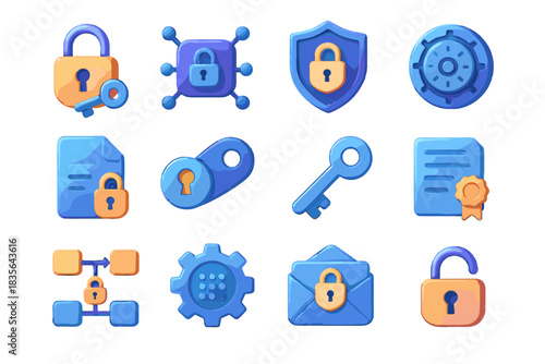 Private message decryption key gear d aes icon encryption digital security vector