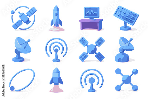 Node panels vector control launch icons station icon transmission d satellite ground