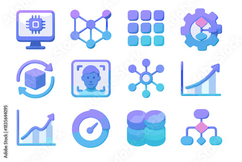 Smart set progress dataset ai network knowledge chart vector icon training model