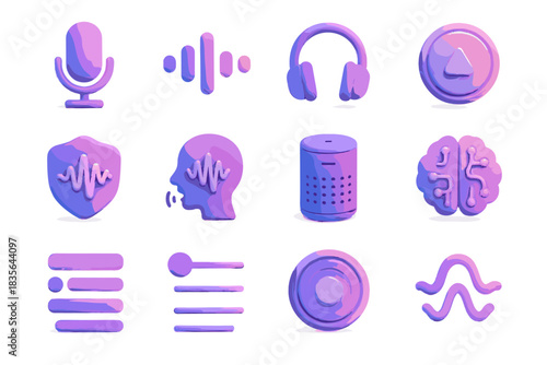 Vector voice waves assistant node icon speech audio feedback button ai microphone