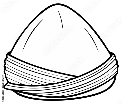 Turban illustration, traditional headwear design, outline, black and white.