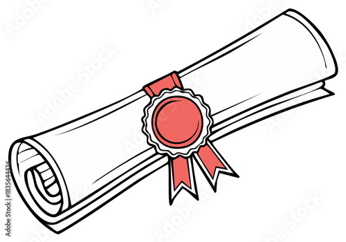 Graduation diploma scroll with red ribbon and seal cartoon vector illustration