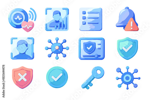 Node icon graph biometric access overlay user recognition log vector collection