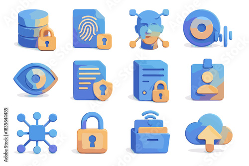 Data database sensor lock archive biometric backup face cloud vector secure icon
