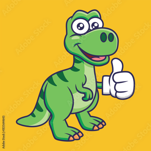Cute dinosaur T-rex animal cartoon character vector Illustration giving a thumb.