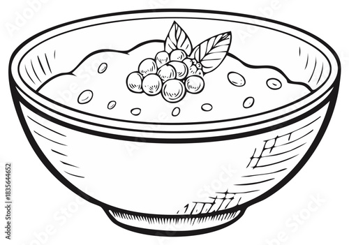 Hand drawn sketch of a breakfast bowl with berries and leaves artistic illustration