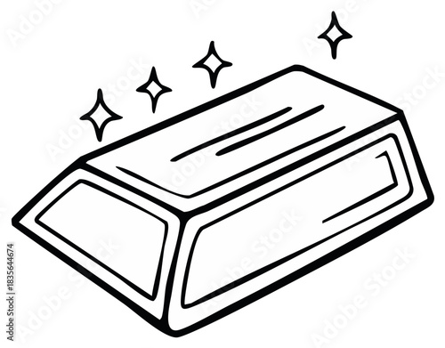 Doodle style gold bar ingot with sparkles icon, simple illustration for luck or investment concept, editable stroke