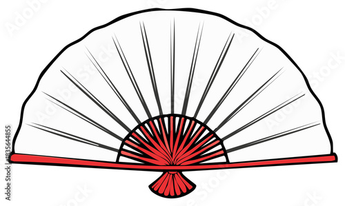 Simple traditional Japanese folding fan illustration featuring red and white colors