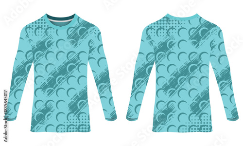 Aqua blue long sleeve jersey with abstract shape pattern