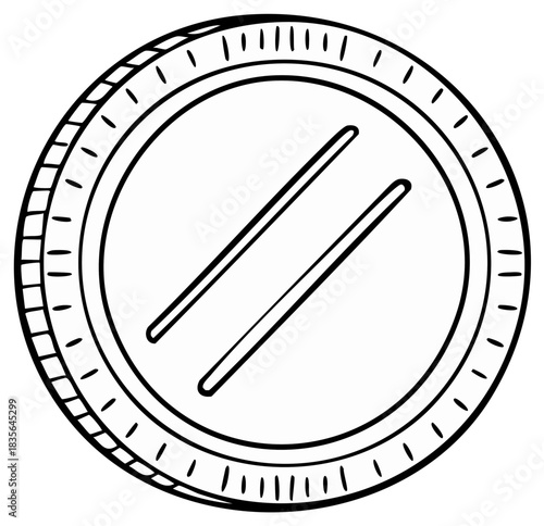 Hand drawn coin or token with lines on its surface isolated on white background finance or symbol doodle style illustration