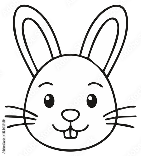 Cute cartoon rabbit face line art illustration for a children's coloring book page