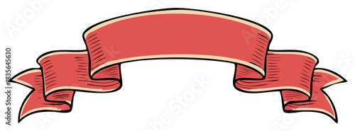 Vintage Red Ribbon Banner with Cream Outline and Sketchy Texture for Text