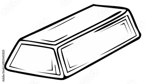Single gold bar ingot black and white outline vector illustration