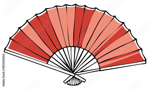 Vibrant red oriental folding fan elegant cultural accessory illustration