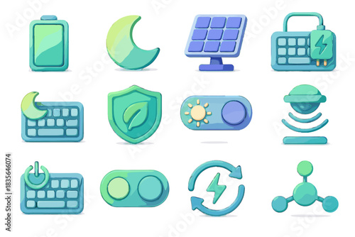 Motion saving green recharge efficiency dimmer charging energy panel icon node vector