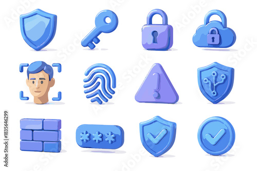 D security key padlock vector tick authentication fingerprint verification recognition icon password