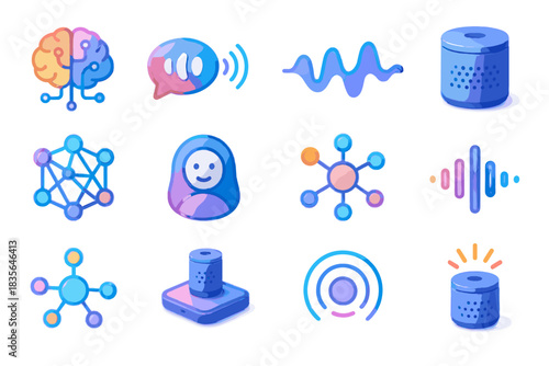 Ai user wave sound neural integration device language vector icon speaker