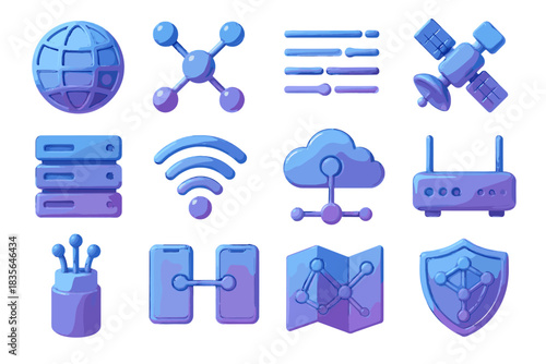 Lines connected satellite network cable d shield signal server vector icon global