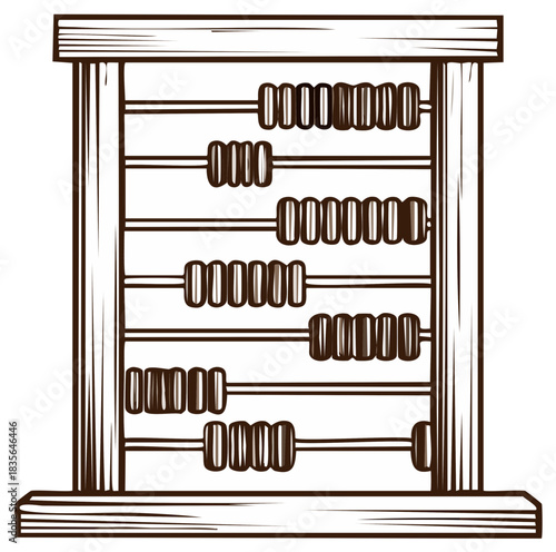 Retro abacus illustration, counting tool, wooden frame, math and calculation concept.