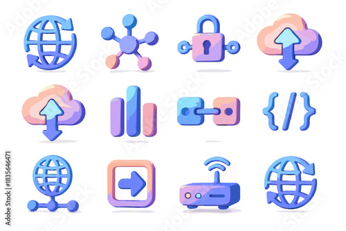 Vector coding router secure global icon nodes api cloud connection d data
