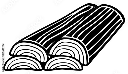 Black and white stylized firewood stack illustration isolated on white background