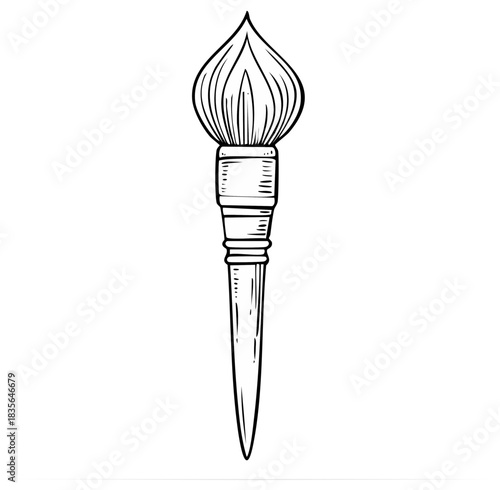 Line Art Illustration of an Artist's Paintbrush with Flame-Shaped Bristles