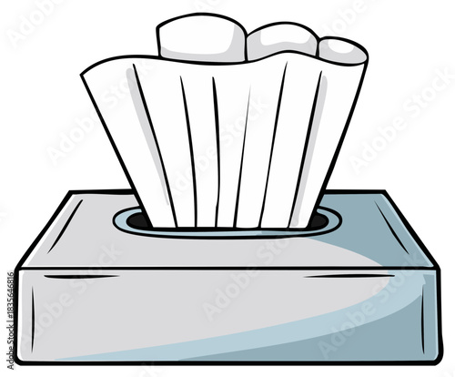 Illustration of tissues box with white wipes coming out for hygiene and cleaning purposes