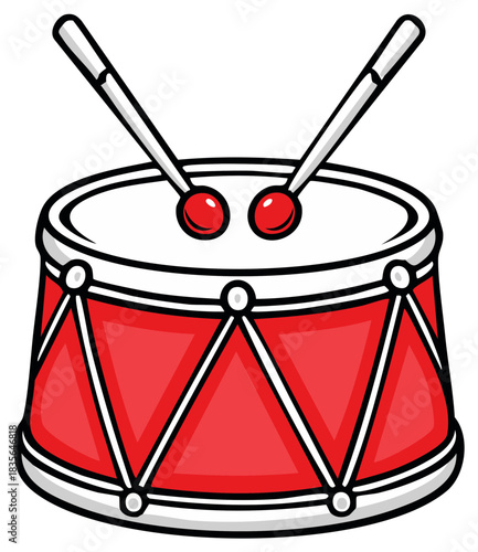 Red toy drum with crossed drumsticks