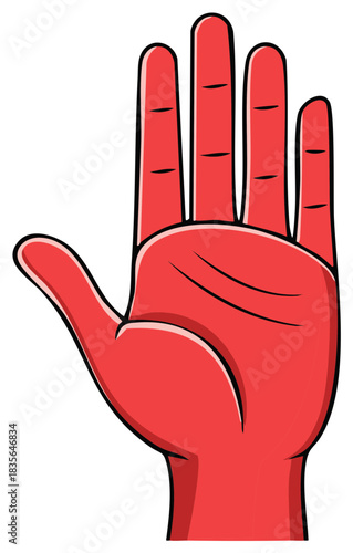 Stylized Red Hand Raised Open Palm Five Fingers Extended Illustration