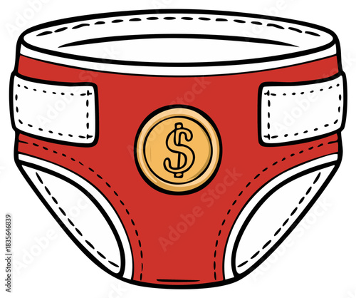 Baby Cloth Diaper with Golden Coin Accent Financial Security Illustration
