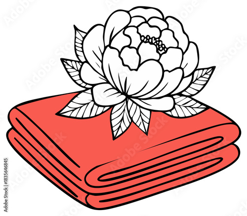 Folded coral fabric with floral accents simple line art design for backgrounds and artistic projects.
