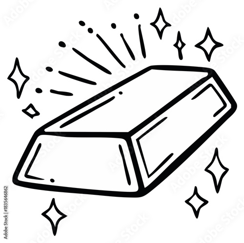 Gold bar illustration with star and sparkle embellishments in line art style