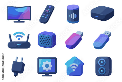 Icon box remote speaker smart antenna tv vector bluetooth usb adapter drive