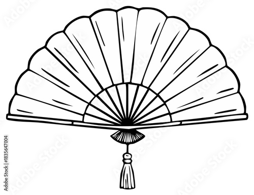 Elegant Traditional Folding Hand Fan Line Art Cultural Decoration Element